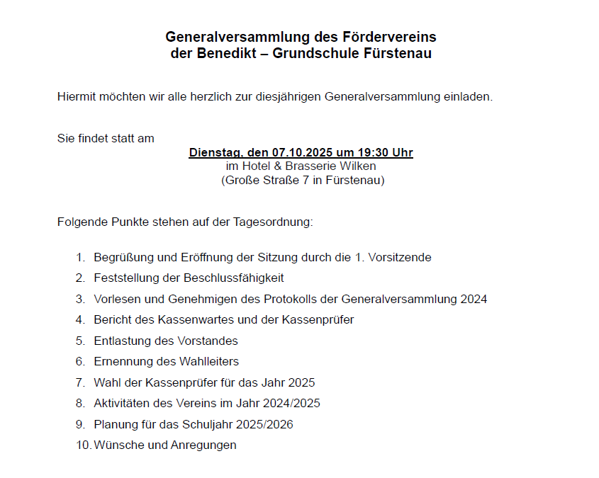 Generalversammlung des Fördervereins